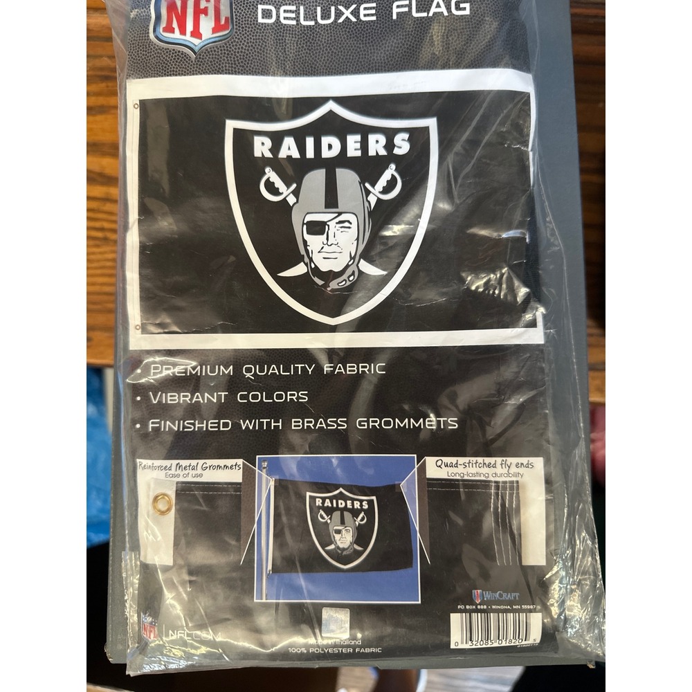 NFL WinCraft Las Vegas Raiders Deluxe Flag 3x5 Brass Grommets Black Silver NEW